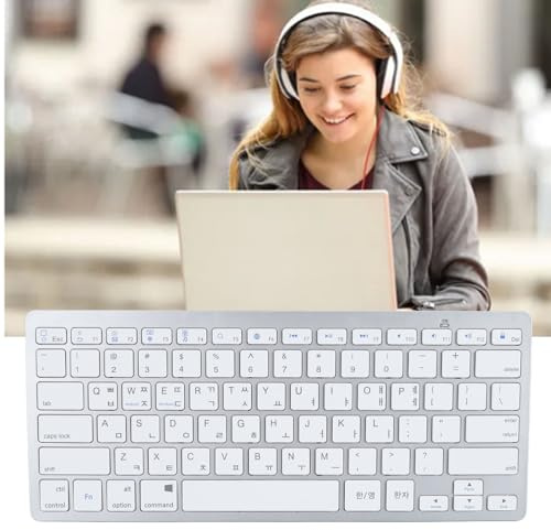 LICAEVEY Drahtlose Bluetooth-Tastatur, Superschlanker Scherenschalter, Ergonomische Zweisprachige Tastatur mit Rutschfester Unterlage für PC, Laptop, Tablet, Smartphone, SmartTV (Koreanisch)