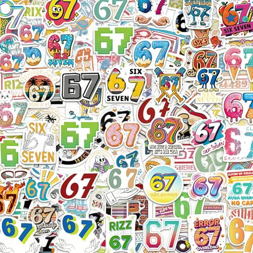 54 Stück Six Seven Sticker, 67 Meme Stickers, Lustige Six-Seven Aufkleber, 6 7 Meme Geschenk, Aesthetic Aufkleber für Kinder für Laptop, Wasserflaschen, Skateboard, Gitarre