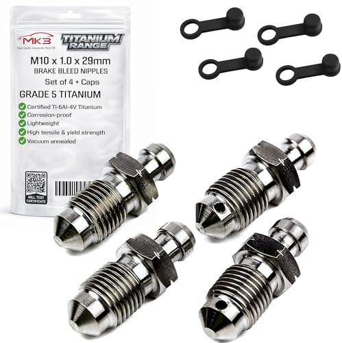 MK3 4x Titanium Grade 5 Brake Caliper Bleed Nipple Screws M10x1.0mm with Caps, Corrosion Proof Material, for Cars Motorcycles Brake Pumps