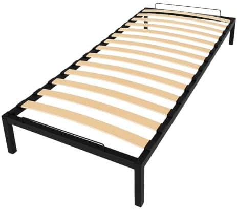 INDUSTORM Metallbett 90x200cm, Schwarz, mit Lattenrost aus Birkenholz