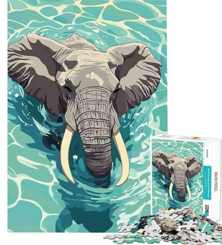 1000-teiliges Puzzle für Teenager Elefant schwimmt im blauen Wasser Spielzeug Lernspiel Familienspiel tolles Geschenk für Spielefans (Größe 38x26cm)