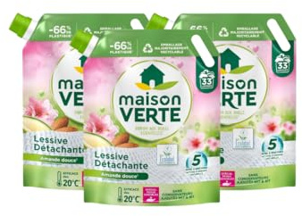 Maison Verte - Recharge Lessive Liquide - Parfum aux Huiles Essentielles - Lessive Détachante - Amande Douce - Peaux Sensibles - Efficace dès 20°C - 5 Enzymes Actives d'Origine Naturelle - 99 Lavages