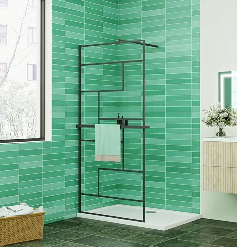 Aica Sanitär 80 x200cm Walk-in Duschwand 8mm Nano Glas Dusche Glasdekor Gitter Duschtrennwand Duschabtrennung Mit Duschregal