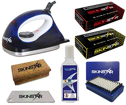 SkinStar Starter Ski Wachs Set, Wachsbügeleisen Bürste Hydrocarbonwachs 7-teilig