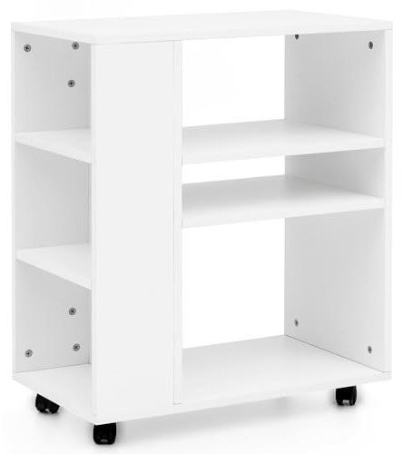 Wohnling Regal WL5.694 Weiß 60 x 75 x 35 cm Regalwagen mit Rollen Holz, Schmales Küchen-Regal, Telefontisch Rollwagen Modern, Bücher-Regal schmal Standcontainer hoch