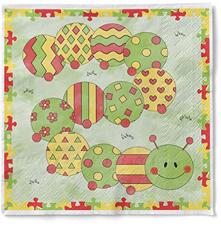 Mank Servietten aus Tissue 33 cm x 33 cm | 1/4 Falz Kaffee Serviette | hochwertige Einmal-Serviette |100 Stück | Kleine Raupe