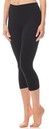 Antié Damen Leggings 3/4 aus Baumwolle AN60-101(Schwarz,XS)