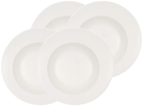 Villeroy & Boch Flow Pastateller 4er Set, 30 cm, Tiefer Teller mit geschwungener Form, Premium Porzellan, Weiß