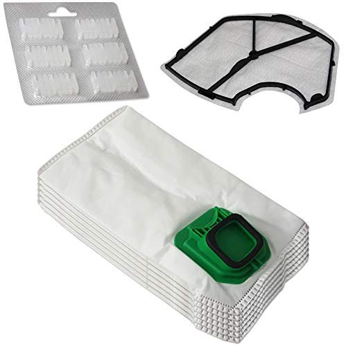 Set 6 Mikrovlies Staubsaugerbeutel + 6 Duft + Motorschutzfilter geeignet für Vorwerk Kobold 140, 150, VK 140, VK 150, VK140, VK150, FP140, FP150 - mit Hygieneverschluss - Vlies