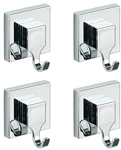 WENKO Vacuum-Loc® Haken-Set eckig, 4er Set, Befestigung ohne bohren, Handtuchhaken für Küche, Bad & den gesamten Haushalt, einfach anzubringen, 4 Kleiderhaken aus ABS-Kunststoff, 6 x 7 x 5 cm, Chrom