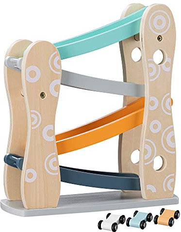 Navaris Garage en Bois pour Enfants - Circuit Petites Voitures 25,5 x 9,2 x 28,8 cm - Jouet Parking Rampe de Course pour Enfants Plus de 18 Mois