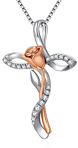 JiaYang Collier Croix pour Femme en Argent Sterling 925 CZ Diamant Aile d'Ange Croix Collier Pendentif en Argent pour Filles, Zircone Cubique Croix Collier Bijoux Anniversaire Gem, Cadeau Femme, Mère