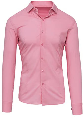 Evoga Camicia Uomo Slim Fit Elegante Casual Elasticizzata Aderente in Cotone Stretch (XXL, Rosa Cipria)