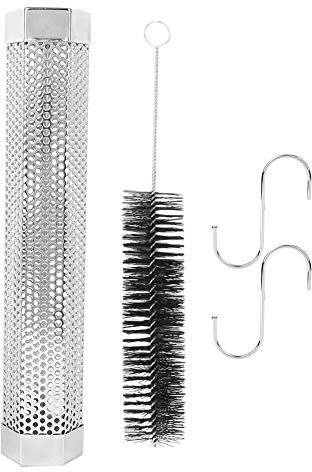 TKSE 12 Zoll Pellet Räucherrohr, Edelstahl-Rauchrohr, sechseckiges BBQ-Räucherrohr mit Bürstenhaken für jeden Gasgrill, heißes/kaltes Räuchern