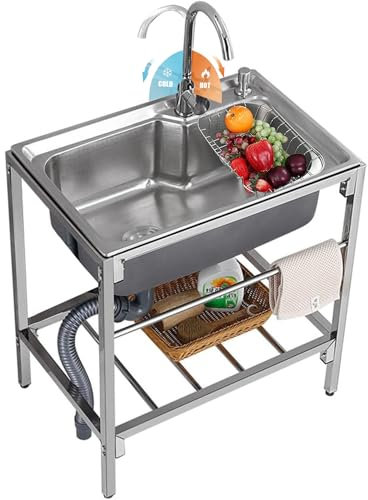 Natliedop freistehende Spüle Gewerbliche Edelstahlspüle, Einschalige Werkbankspüle mit Wasserhahn, für Außen, Innen, Garage, Restaurant, Küche, Waschküche/Hauswirtschaftsraum