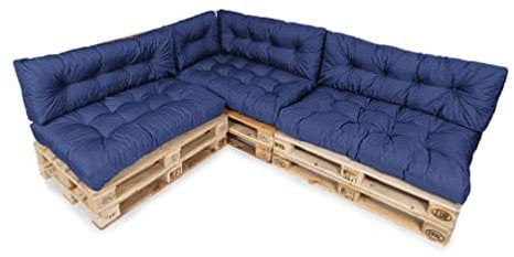 TexDeko® Garden Palettenkissen 120x80x18cm wasserabweisend UV - beständig In- & Outdoor Premium Sitzkissen gesteppt Palettenauflage für Europaletten (7-TLG Set, Blau)
