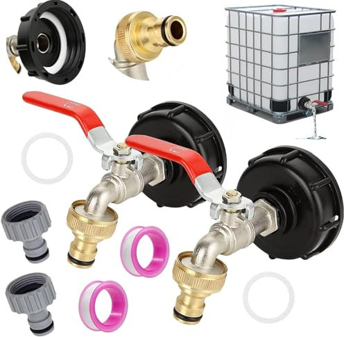 JMIATRY 2 Pezzi cisterna acqua 1000 litri, serbatoio acqua 1000 litri, rubinetto per tanica plastica 1/2'' per IBC Vasca da 1000L