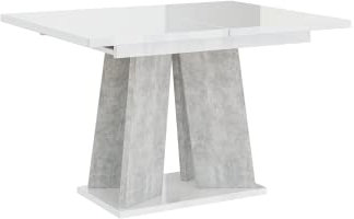 ALTDECOR Esstisch ausziehbar, ideal als Küchentisch, Esszimmertisch - oder Wohnzimmertisch, solide Konstruktion aus Möbelplatte, 120-160x90x75 cm - Hochglanz Weiß/Betonoptik - UFOM