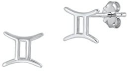 Ohrstecker Ohrringe Sternzeichen Zwilling Silber 925 Sterling als Ohrschmuck mit kleiner Schmuckbox - 7K - Schmuck Geschenke für Damen, Mädchen, Jungen, Kinder und Herren