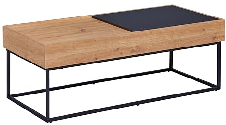 Inter Link - Couchtisch mit Stauraum - Beistelltisch - Wohnzimmertisch - geräumiger Sofatisch - Metallfüße - Optik Artisan Eiche - Verschiebbare Platte - L:110cm x B: 50 cm x H: 40cm - Filora