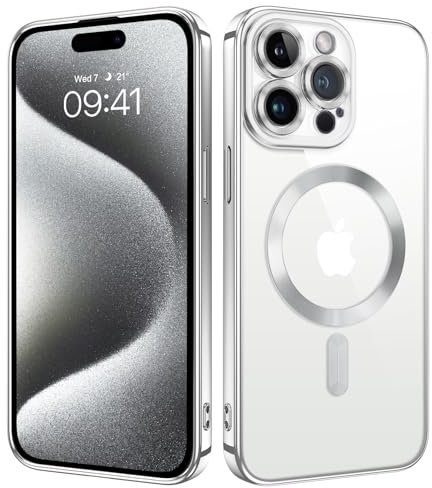 DUEDUE Case for iPhone 13 Pro Max Clear Magnetic [Compatible with Magsafe] Wireless Charging Shockproof Protection Scratch-Resistant Slim Fit Phone Cover Women Case for iPhone 13 Pro Max 6.7, Silver