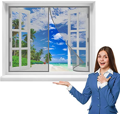 Magnet Fliegengitter Fenster Insektenschutz BalkonFenster Magnetvorhang für KellerFenster TerrassenFenster SchiebeFenster, 190 x 110 cm Kinderleichte Klebemontage ​Ohne Bohren(Grau)