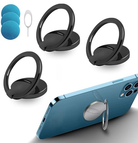 Xiaoxianxian 3 Stück Handy Ring Mit 3 Eisenstücken +1 Kartenstift, 360° Drehung Smartphone Ständer für Magnetische, Ultradünner für Alle Smartphones (3 Schwarz)