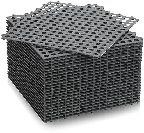 Tinideya 24 Modular Interlocking Floor Mat Rubber Tiles 12x12 Drainage Interlocking Tiles Drain Holes Non-Slip Drainage Mats for Pool, Kitchen, Shower, Patio Pet Areas (Gray) (Round)
