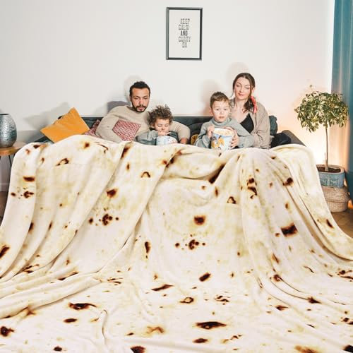 Excervent Übergroße, quadratische Decke, Tortilla-Burritos, Flanell-Decken, 290 g/m², doppelseitig, lustig, realistisch, Lebensmitteldecke, superweich, große Taco-Decken, Beige