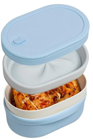 SWANZ Ceramic Bento Box - Leak Proof, Microwave and Oven Safe, Non-Reactive, Self Draining, BPA-Free, Blue, 30.4 Oz