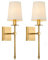 EOEO 2 Stück Moderne E14 Wandleuchten innen Schlafzimmer Wandlampe mit Weiß Stoff Lampenschirm Metall Nachttischlampe Up Down Wandbeleuchtung für Wohnzimmer Eitelkeit Treppe Flur,Gold