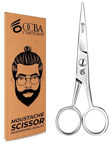 OCBA Forbici professionali per baffi, forbici da barba in acciaio inox, uso sicuro per sopracciglia (argento)