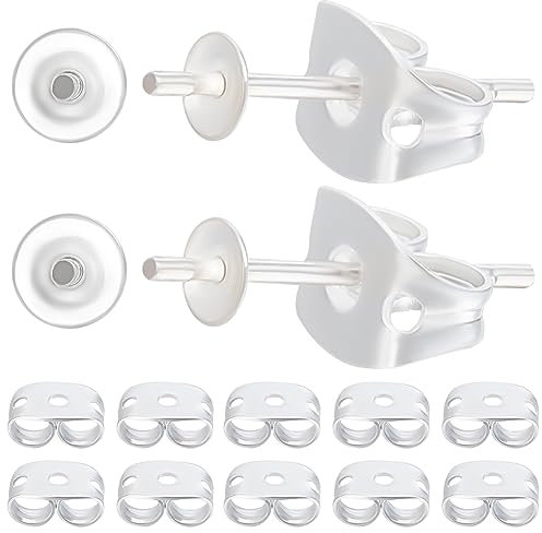 Beebeecraft 1 boîte de 20 Boucles d'oreilles en Argent Sterling avec Tige de 0.3 mm et 20 Oreilles Papillon pour la Fabrication de Bijoux à Moitié Percés