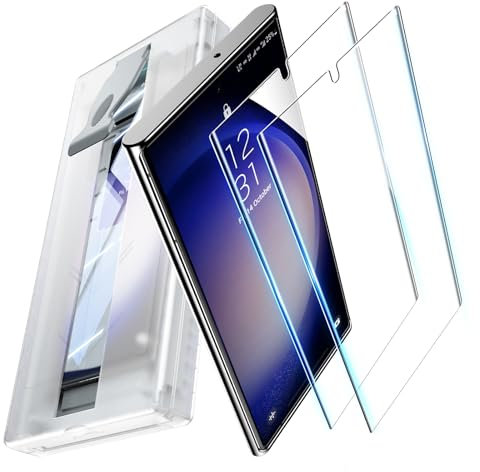 UniqueMe Protector Pantalla para Samsung Galaxy S23 Ultra/S22 Ultra, Auto Alineación Herramienta Kit, Compatible con ID de huella dactilar, Cobertura Total 3D, Ultra HD, Funda Amistoso -2 Pack