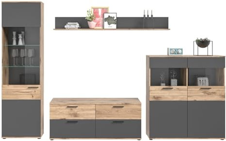 Home4You Wohnwand - Nox Eiche Dekor - Basaltgrau