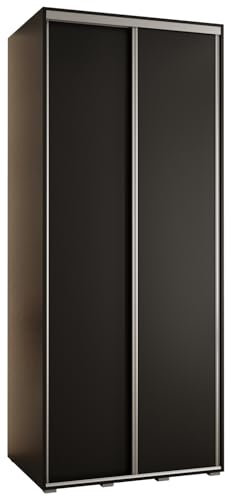 MEBLE KRYSPOL Davos 1 110 Schlafzimmerschrank mit Zwei Schiebetüren - Moderner Kleiderschrank mit Kleiderstange und Regalen - 235,2x110x60 cm - Schwarz Schwarz Silber