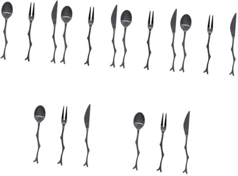 HOMSFOU 18 Stk stainless steel antikes Geschirr Gabeln zum Servieren von Speisen Teelöffel Besteck schwarzes Silberbesteck Nachtisch Buttermesser Obstlöffel Dessertlöffel Zweig