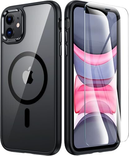 FNTCASE für iPhone 11 Hülle Klar: Magnetische Schlanke Drop Schutz Anti Gelb Handyhülle | Wireless Charging Dünne Militär Grade stoßfest Schutzhülle(Klar-Schwarz)