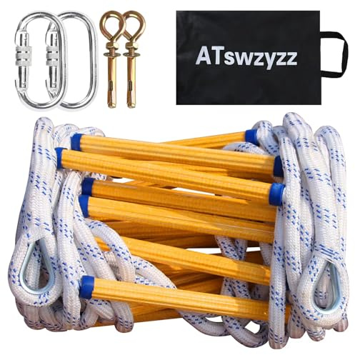 Emergency Fire Escape Ladder,Flame Resistant Safety Rope Ladder with Hooks10FT/13FT/16FT/26FT/32FT/49FT,Fast to Deploy,Easy to Store Withstand Weight up to 2000 pounds(10FT)