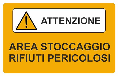 GLOBAL CARTELLO SEGNALETICO - ATTENZIONE AREA STOCCAGGIO RIFIUTI PERICOLOSI - Adesivo Extra Resistente, Pannello in Forex, Pannello In Alluminio (10x15 CM, Alluminio)