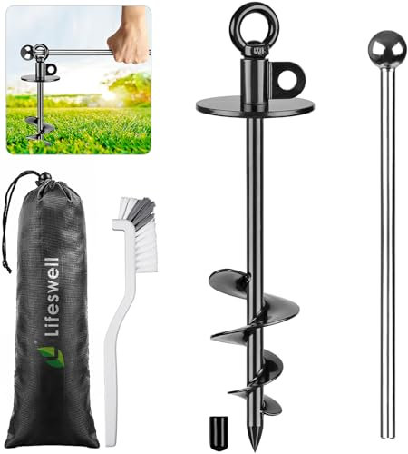 Lifeswel – Piquet d'attache pour chien de 38,1 cm, ancre robuste pour chiens jusqu'à 100 kg, sans nœuds, facile à installer et à enlever, idéal pour la cour, le camping et la plage, 1 pièce (noir)