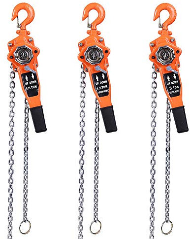 Orangefarbener Kettenzug, Ratschenhebel, Riemenscheibe, 3 Meter Hoch, Haken aus Legiertem Stahl, Komfortable Griffabdeckung, 750 Kg Hubgewicht