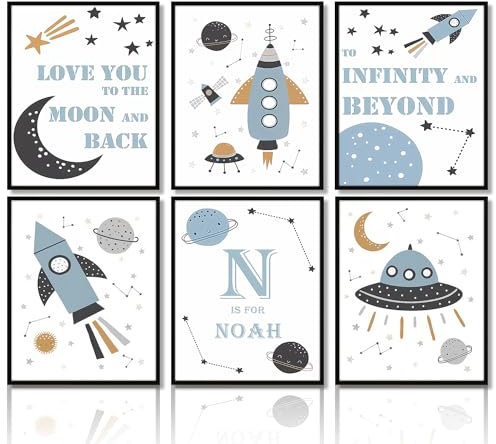 Dazzlewall Outer Space Kunstdrucke Poster Planet Rocket Prints, Inspirational Quotes Wandbilder für Jungen Kinderzimmer Dekor 20X25 cm Ohne Rahmen 6er Set