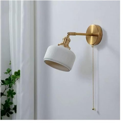 Lámpara de pared Cerámica blanca . retro Lámpara de pared de noche Espejo Luz frontal Cabecera ajustable Lámparas de lectura nocturnas Linternas de pared con atenuación tricolor Interruptor de cordón