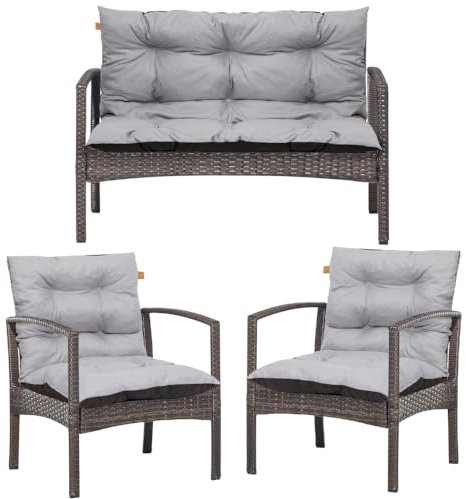 Bielik 3-teiliges Gartenkissen-Set – Sitzpolster für Gartensofa & Rattanmöbel | Bankauflage + 2X Stuhlkissen | Outdoor & Indoor, Water-Repellent, gepolstert, (hellgrau)