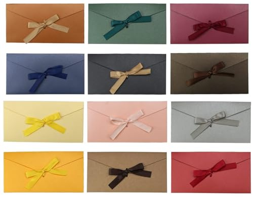 Parallelower 12 Stück Mini Briefumschläge Bunt - Retro Kraftpapier Umschläge für Gift Card mit Bändern - Grußkarten, Liebesbriefe, Hochzeit, Konzertkarten Verpackung