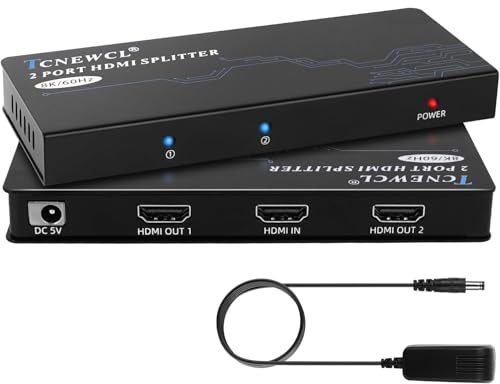 HDMI Splitter 1 in 2 Out, 8K@60Hz 4K@120Hz HDMI Duplicator Support EDID, VRR, ALLM, Dolby, HDR 4K 8K for Xbox PS4 PS5 PC