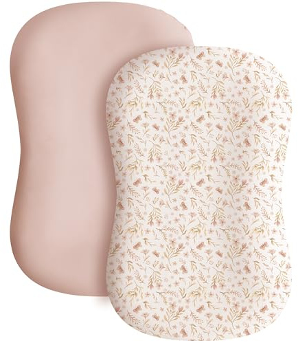 Konssy 2 Stück Babyliegen-Bezug, dehnbar und weich, für Neugeborene, Liegenbezug, Schonbezug für Jungen und Mädchen, nur Bezüge (rosa Frühling, Rosa)