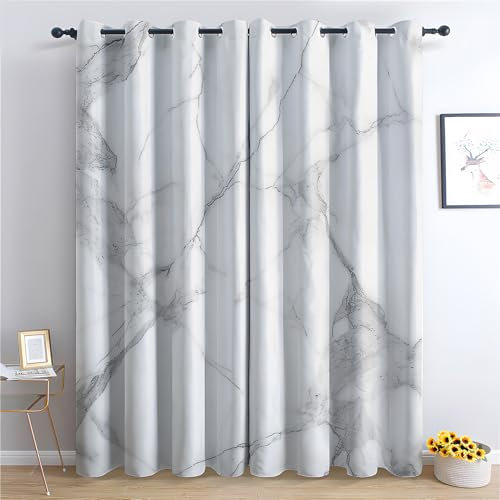 Weißer Marmor Vorhang, Minimalistische Marmor Gardinen mit Ösen 2er Set Verdunkelungsvorhang, Moderne Marmor Vorhänge, Wohnzimmer Schlafzimmer Kinderzimmer Blickdichte vorhänge, 150x166 cm1&-ua189