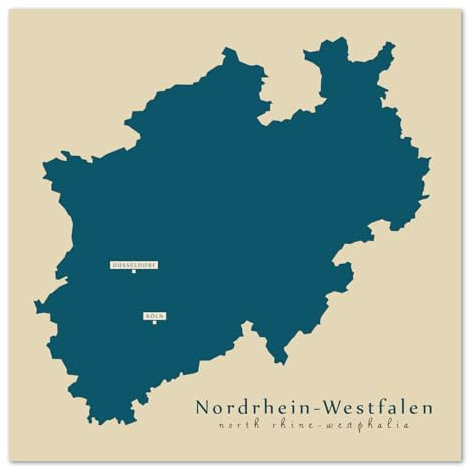Generisch Nordrhein-Westfalen - Moderne Landkarte - Wandbild Kunstdruck Poster Map (60x60cm)